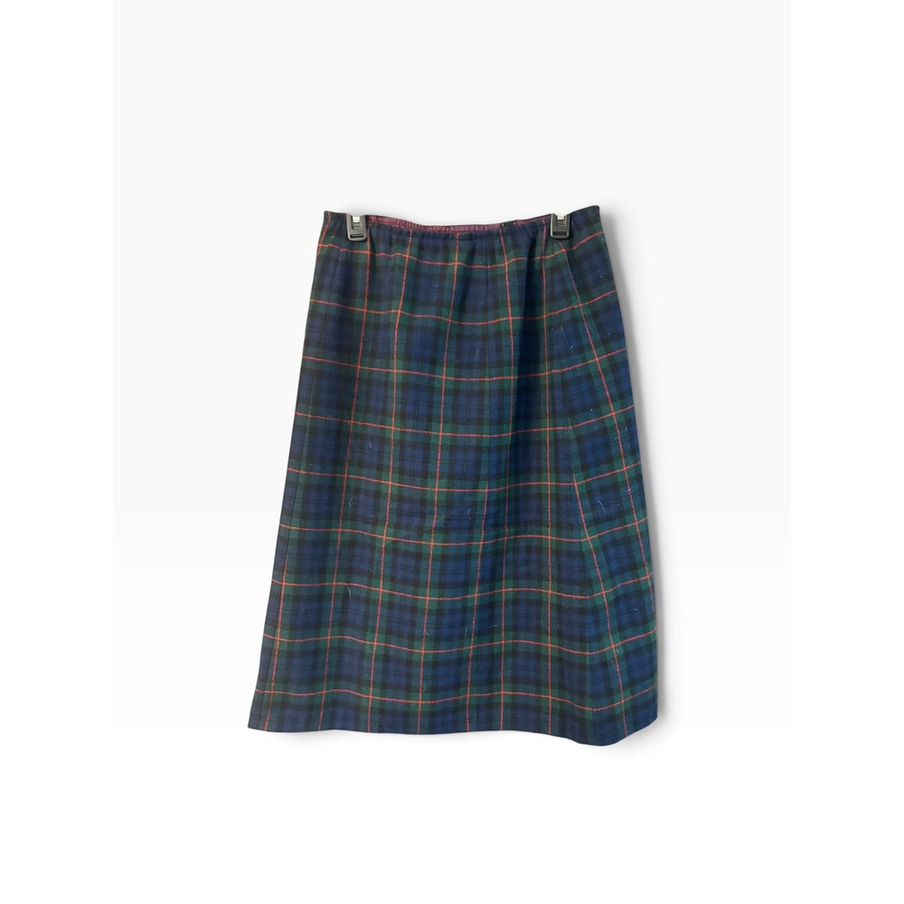 Vintage Pendleton Wool Plaid Wrap Skirt Blue Green Black Watch Tartan Size 16